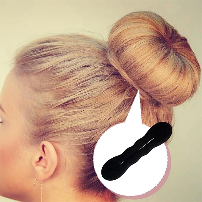 2pcs Sponge Hair Bun Maker, Hair Curler Bun Clip with 2 Sizes, Lazy Bun Updo Hair Styling Accessories for Thin Thick Long Straight Curly Hair- Black