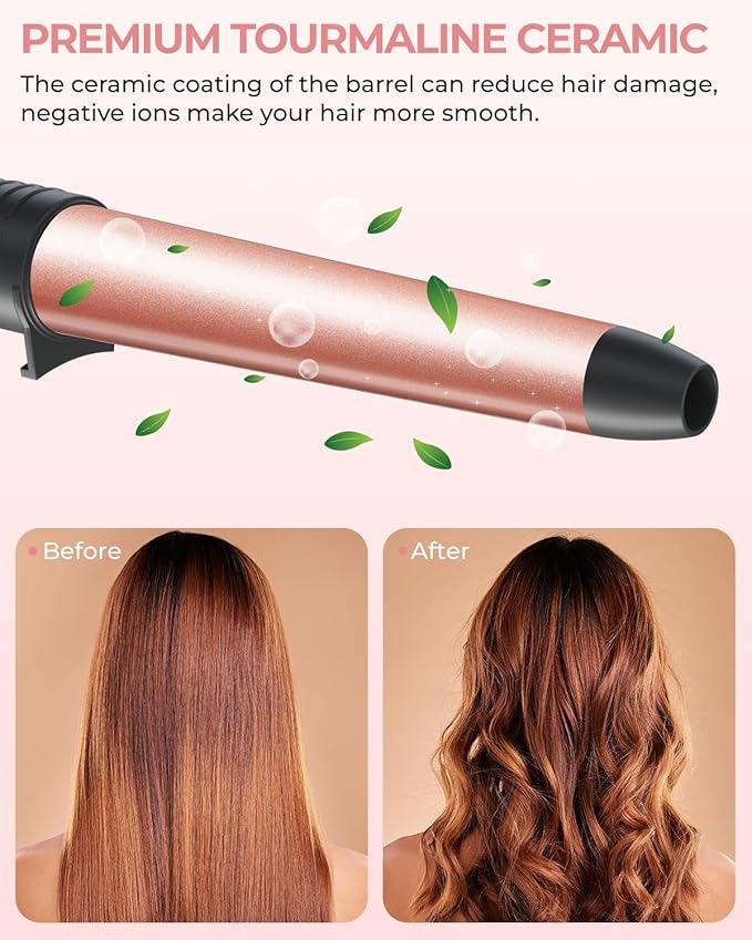 5 in 1 Curling Wand Set: Ohuhu Curling Iron Wand 5Pcs 0.35 to 1.25 Inch Interchangeable Ceramic Barrel Heat Protective Glove 2 Clips Dual Voltage Hair Curler for Women Girl Mother's Day Gift Rose Gold
