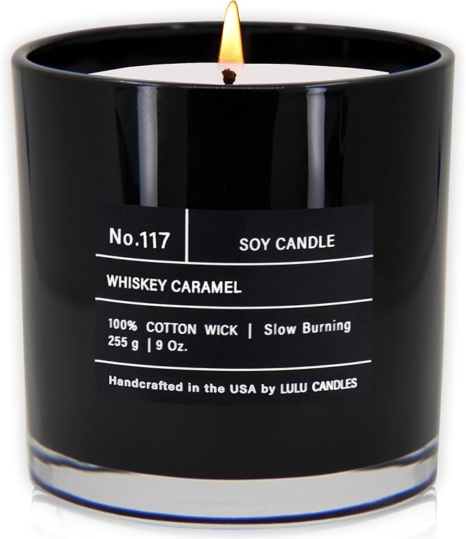 Lulu Candles | Whiskey Caramel | Smells Woody & Sweet | Luxury Scented Soy Jar Candle | Hand Poured in The USA | Highly Scented Long Lasting (9 Oz.)