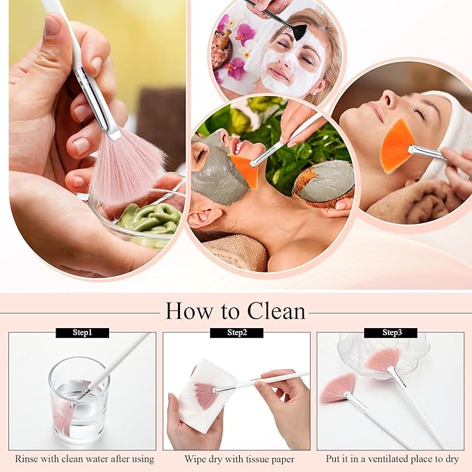 9 Pieces Facial Fan Mask Brushes, Soft Facial Applicator Brushes Tools for Peel Glycolic Makeup for Mud Cream(Pink,Yellow,White)