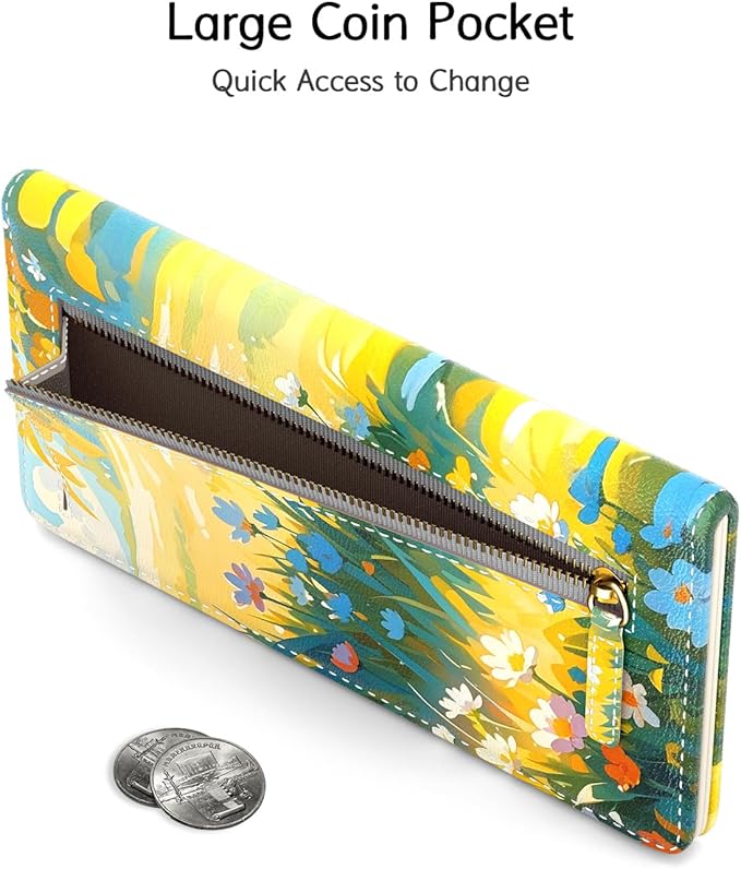Nipichsha Womens Wallet, RFID Slim Wallets for Women, Thin Ladies Credit Card Holder Purse, Cute Leather Bifold Clutch Billfold with 11 Card Slots & ID Window, Summer Dog