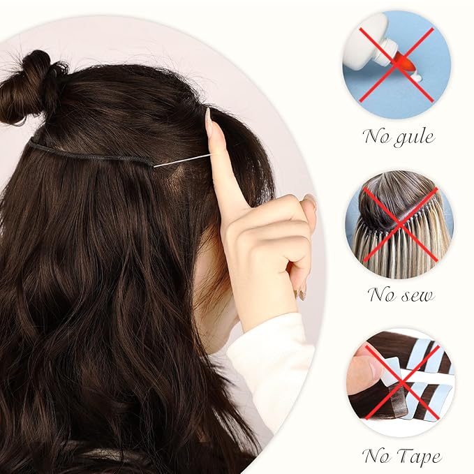 MORICA Halo Hair Extensions, 20 Inch Invisible Wire Hair Extensions Long Wavy Synthetic Hairpiece with Transparent Wire Adjustable Size, 4 Secure Clips for Women (Ash Blonde Mixed Light Blonde,20Inch)