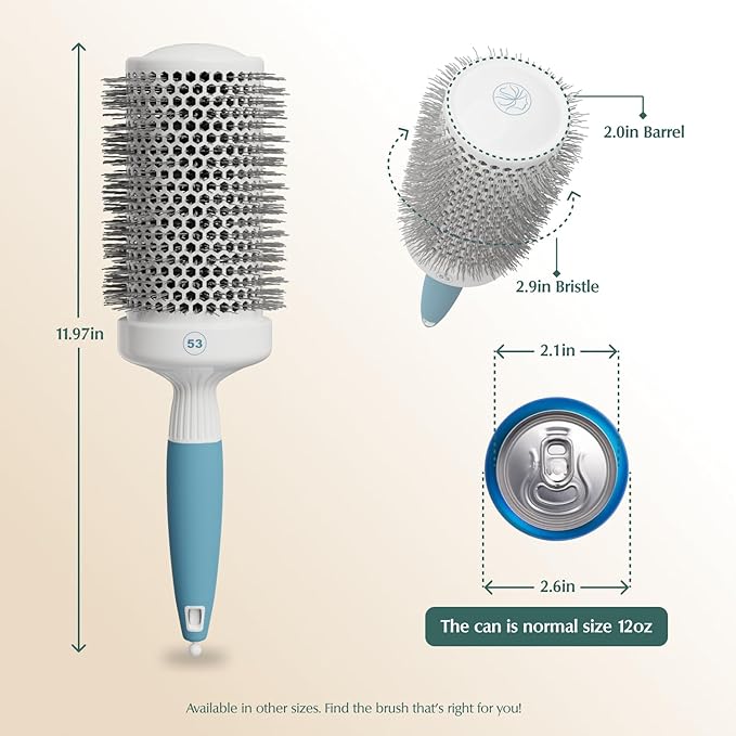 Large Round Brushing Brush - Ceramic Ionic Hair Brush for Precise and Elegant Salon - Professional Brushing Brush for Women and Men - 53 mm