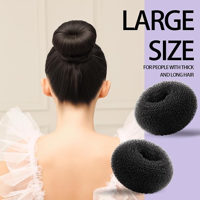 Teenitor Donut Hair Bun Maker Set, Hair Bun Shaper Set with Large, Medium, Small Hair Donuts For Buns, Hair Accessories For Girls, 5 Elastic Bands, Black