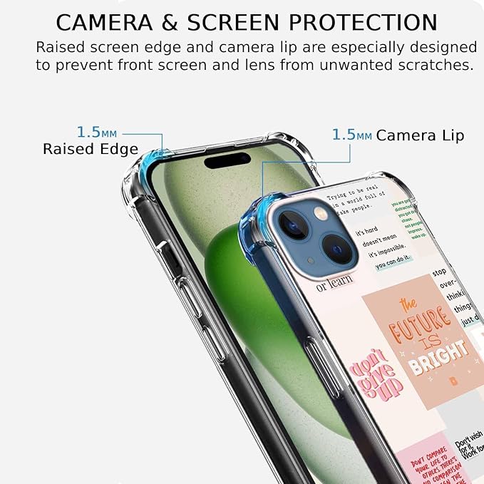 Case for iPhone 15 Plus with Motivational Quotes Design,Encouraging Words Collage Pattern for Teen,Soft TPU Bumper Phone Cover(15plus,Positive)