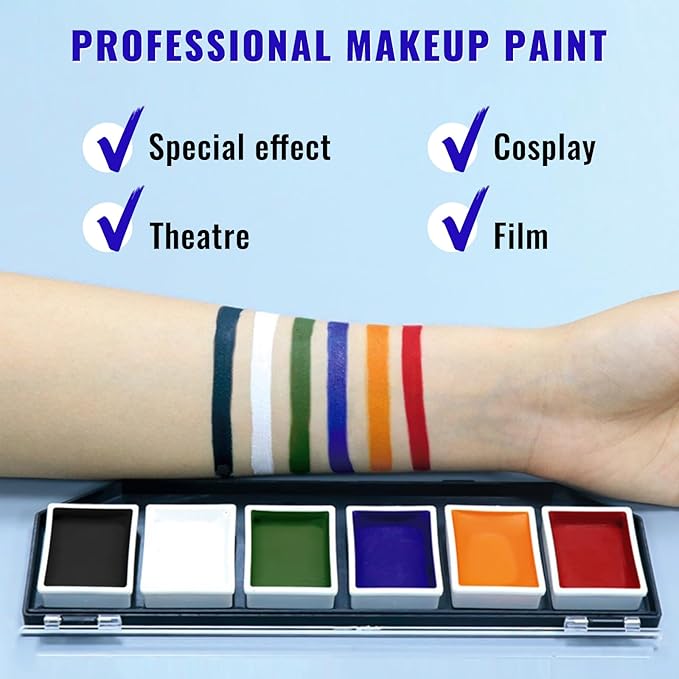 6 Colors Alcohol Activated SFX Makeup Paint Palette, Professional Waterproof Sweatproof Face and Body Paint,Long Lasting Special Effect Makeup Use for Cosplay, Theatre, Film