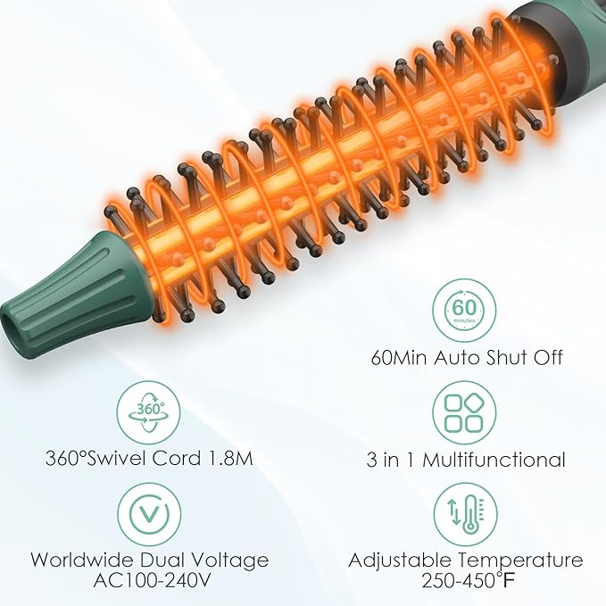 Mini Thermal Round Brush, 0.35 Inch Barrel Volume Heat Styling Brush for Men and Women Short Thin Curly Straight Hair, Heated Curling Iron,12 Temperature Setting (0.95 Inch with Bristles)
