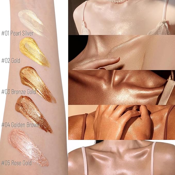 UCANBE Body Shimmer Oil 100ml, Moisturizing Face Body Glow Glitter Oil, Waterproof Shimmering Body Luminizer Liquid Illuminator Highlighter, Tinted Shimmer Body Lotion Glowing Bronzer Makeup(Silver)