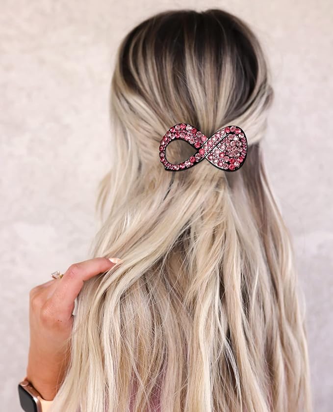5PCS Rhinestone French Hair Clips for Women Thick Hair No Slip Curved Claw Clips Strong Hold Flat Hair Clip (Curved(Medium,3.54"))