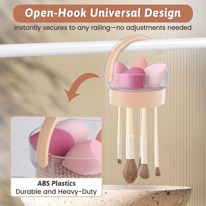 3 in 1 Makeup Brush Cleaner Bowl and Dryer, Silicone Simply Makeup Brush Cleaner Mat, Waterproof Makeup Brush Holder with Lid, Cosmetic Tools Organizer (Khaki)