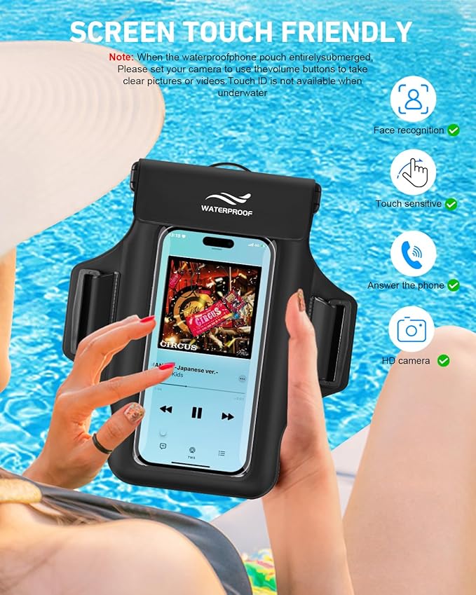 2-in-1 Underwater Waterproof Phone Pouch &Phone Armband for Phones up to 6.7", IPX8 Floating Waterproof Phone Case with Detachable Strap, Dry Bags Waterproof, Beach Vacation Essentials
