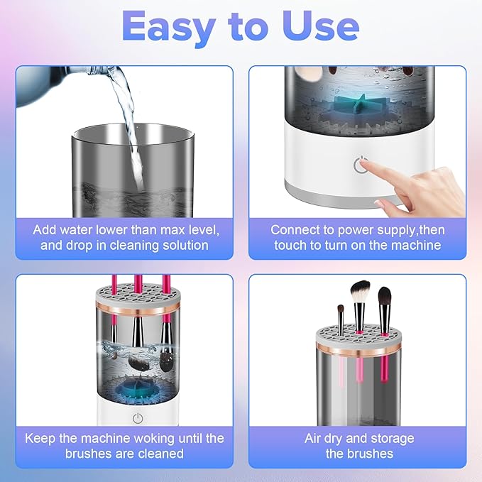 Electric Makeup Brush Cleaner Machine, 2 in 1 Cosmetic Brush Cleaner with Cleaner Mat, Automatic Spinning Washer Combined for All Size Makeup Brushes & Sponges, Beauty Cleaning Tool Gifts for Women