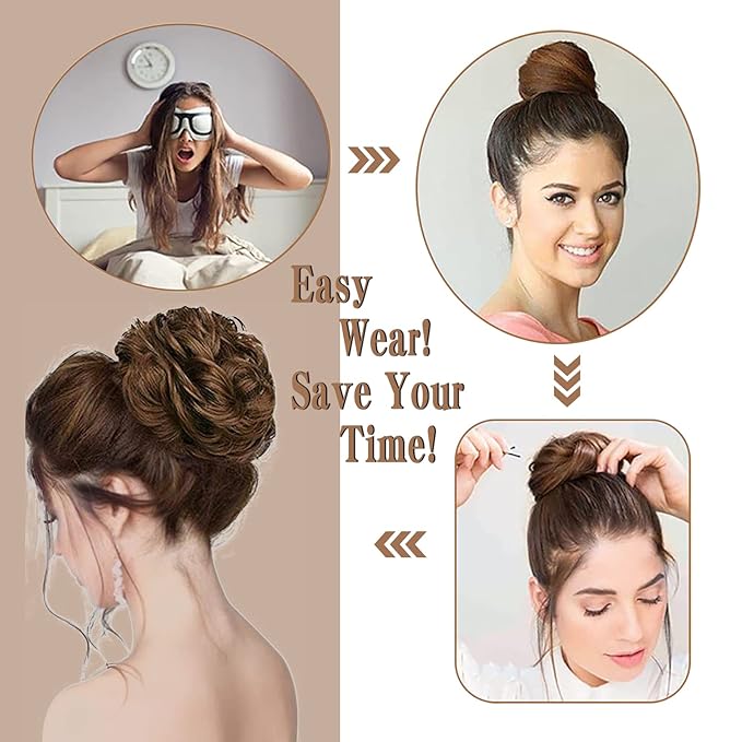 MORICA 1PCS Messy Hair Bun Hair Scrunchies Extension Curly Wavy Messy Bun Hair Synthetic Chignon Hairpieces for Women (Lightest Ash Blonde## 10#)