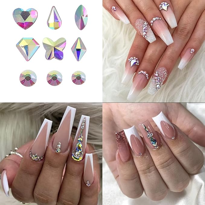 Nail Art Rhinestones Flatback Rhinestones Nail Charms Fine Glitter Nail Art Supplies Mixed AB Crystals Nail Gems 1mm Glitter Powder Luxury Design Nail Accessories for Women Nail Decorations.