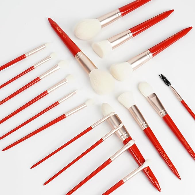 18-Piece Makeup Brush Set with Holder Case – Complete Makeup Brush Collection for Flawless Makeup Application in Red -Soft Bristles (Red)