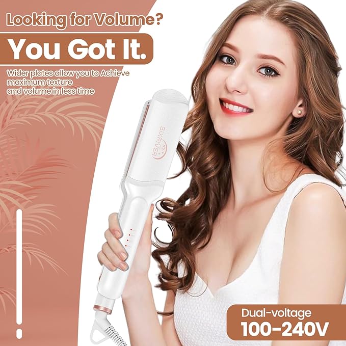 4 in 1 Hair Crimper, Straightener, and Curling Iron: Ceramic Flat Crimping Plates, Volumizing Tool with 15s Fast Heating (White)