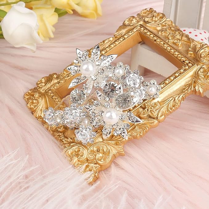 40 Pieces Bridal Hair Pins, Clips and Barrettes with Crystal Pearl Flowers, Women's Proms Hair Jewelry Accessories, Gift Stocking Stuffers for Girls