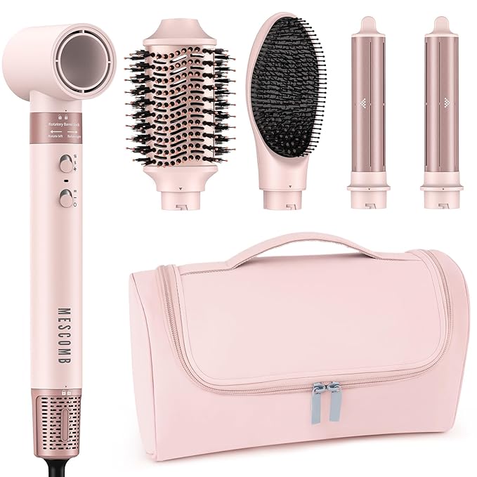 5 in 1 High-Speed Hot Air Styler - Professional Frizz-Free Hair Dryer Brush, Fast Drying Hair Dryer, No Heat Damage Air Styler Wrap - Curl, Volumize, Straighten with Travel Bag
