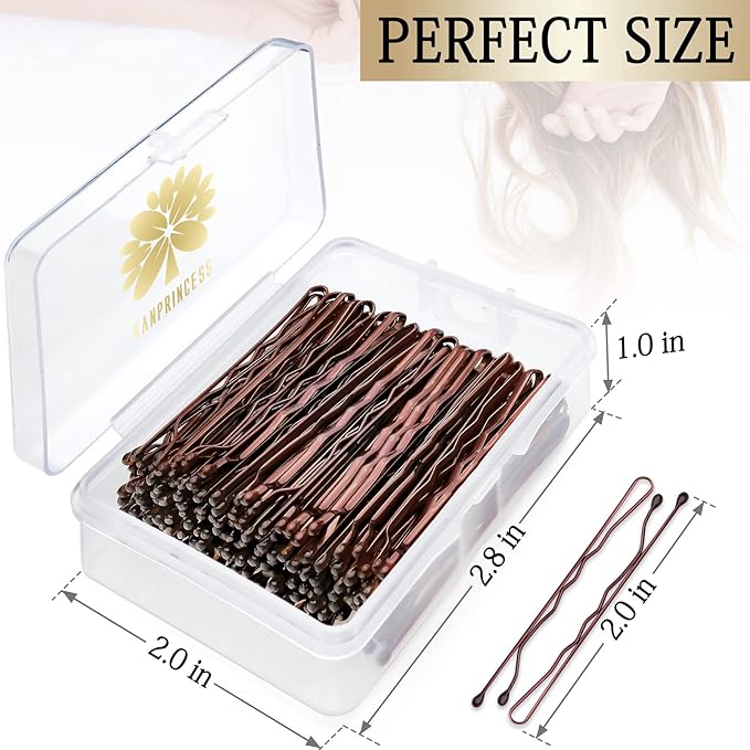 100PCS 2Inches Hair Pins Kit Hair Clips Secure Hold Bobby Pins Hair Clips for Women Girls and Hairdressing Salon With Clear Storage Box(Brown)