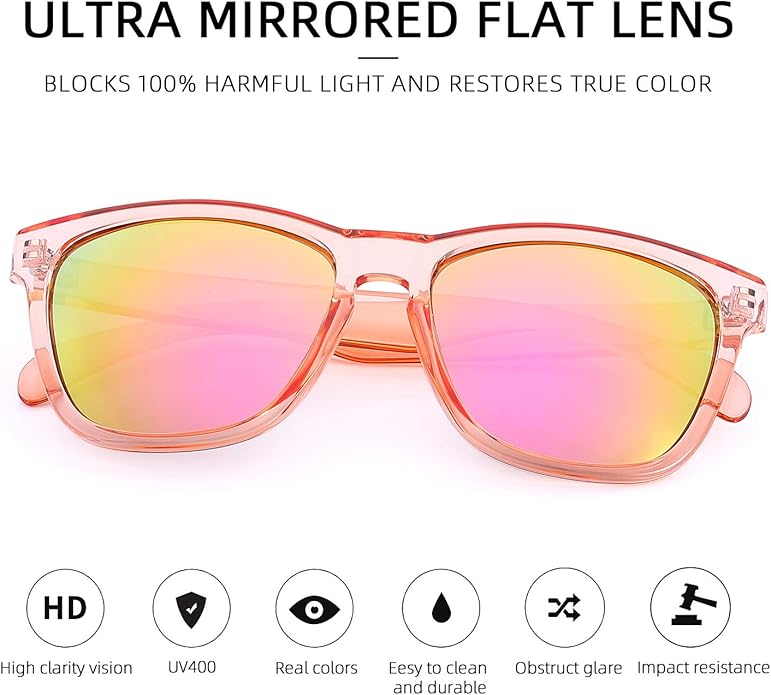 COLOSSEIN Sunglasses Womens,Classic Square Frame UV400 Mirrored Lens,Sunglasses Fit For Beach,Vacation,Driving