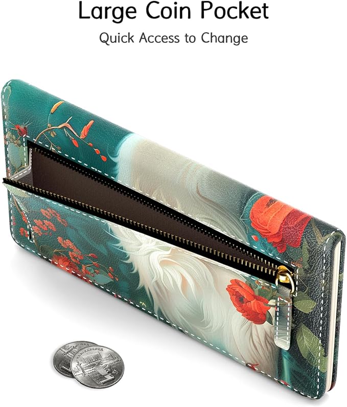 Nipichsha Womens Wallet, RFID Slim Wallets for Women, Thin Ladies Credit Card Holder Purse, Cute Leather Bifold Clutch Billfold with 11 Card Slots & ID Window, Elegant Cat