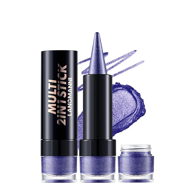 2-in-1 Gradient Eyeliner & Eyeshadow Stick Combo, Shimmer & Matte Cream Eyeshadow Pencil, Waterproof & Smudge-Proof, Long-Lasting Eye Makeup, Metallic & Neutral Shades (#07 Midnight Sapphire)