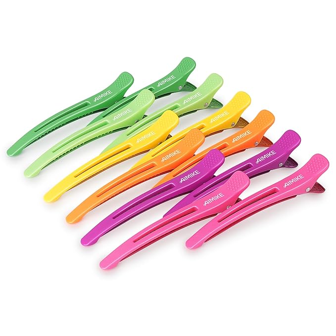 AIMIKE 12pcs Hair Clips Set - No Crease Duck Billed Clips with Silicone Band for Styling, Cutting, and Sectioning Salon Hair