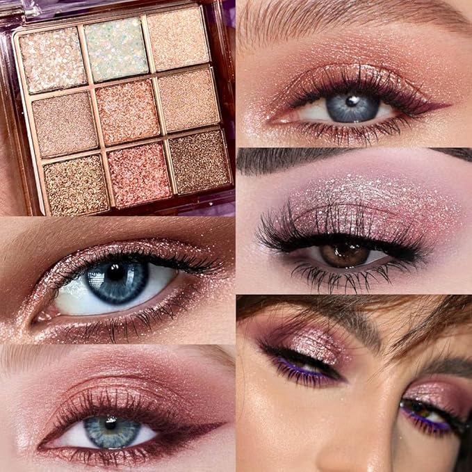9 Colors Nude Champagne Gold Matte Shimmer Eyeshadow Palette for Eye Makeup,High Pigmented Brown Eye Shadow Primers Powder Palet de sombras de ojos-13#
