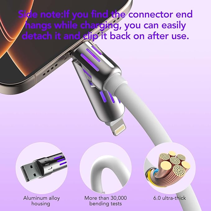4-in-1 Universal Multi USB Charging Cable – 240W Max Fast Charger Cord with Multiple Connectors for iPhone 16/15/14/13, iPad, Samsung, MacBook, Tablets & More (White, 6.6Ft)
