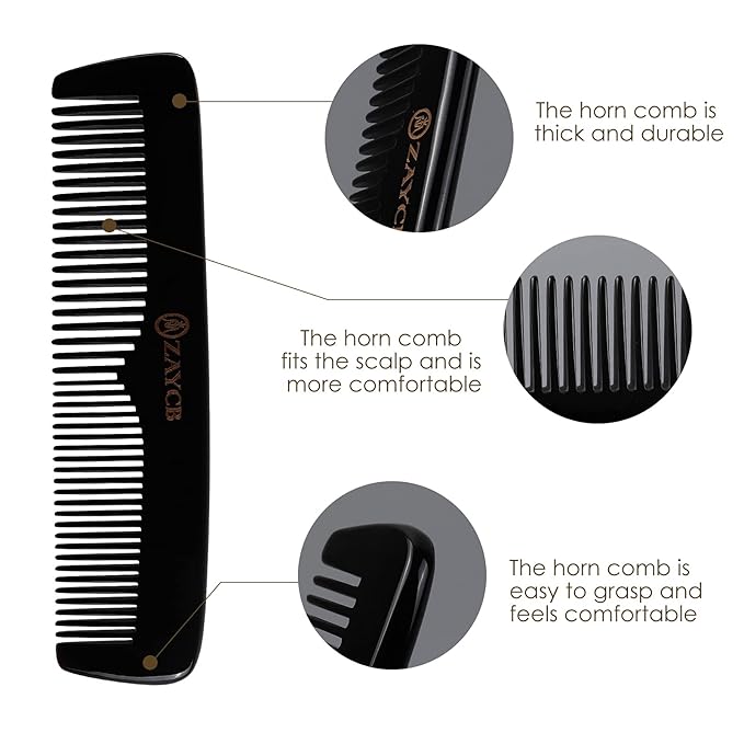 Buffalo Horn Comb - Anti-Static Detangling Styling Comb for All Hair Types (Classic Fine Tooth, Men, Women, Kids)
