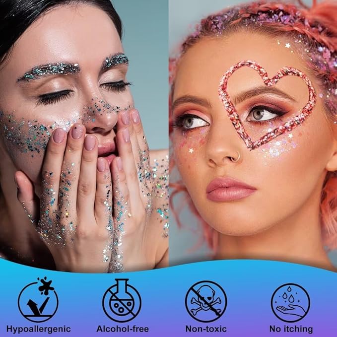 Purple Iridescent Face Body Glitter Gel,Sparkling Chunky Sequins Mermaid Face Body Hair Lip Nails Glitter Gel,Festival Glitter Rave Party Accessories 50ml