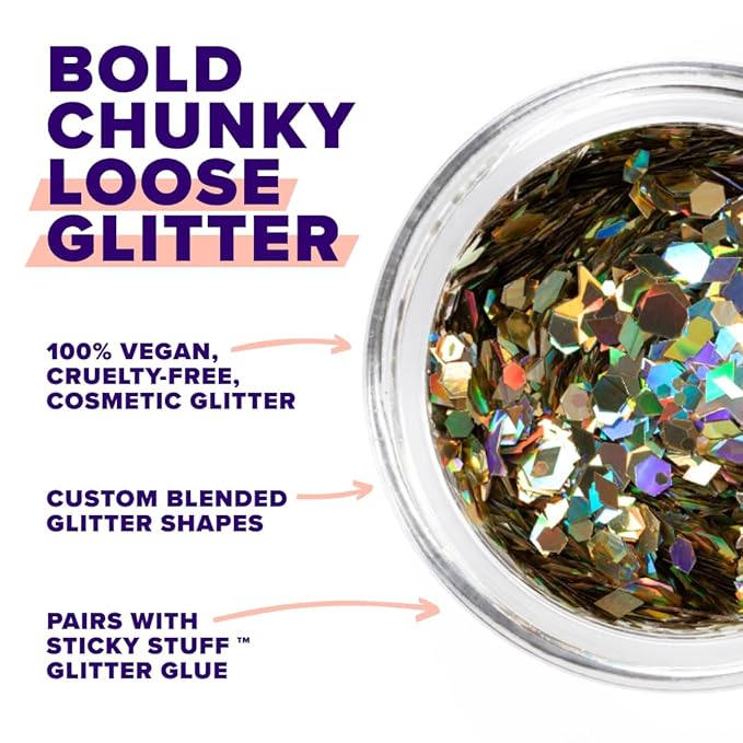 Unicorn Snot Macro Glitter - Face & Body - Cosmetic Grade Large-Particle Loose Glitter - Perfect Make-up for Festivals, Raves - Safe for Face, Easy Application & Removal - Gold (Solar)