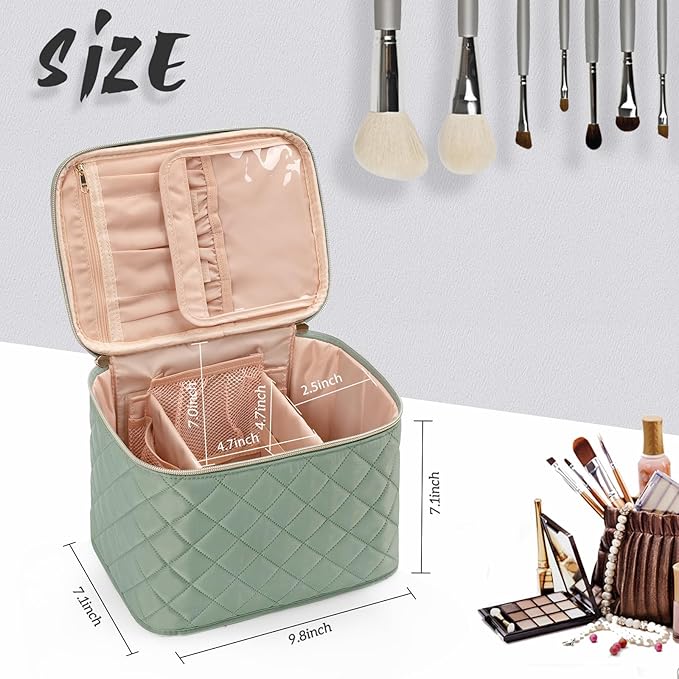 OCHEAL Makeup Bag,Large Travel Makeup Bag Organizer Cosmetic Bags for Women Washable Make Up Bag Organizer Case with Dividers - Green
