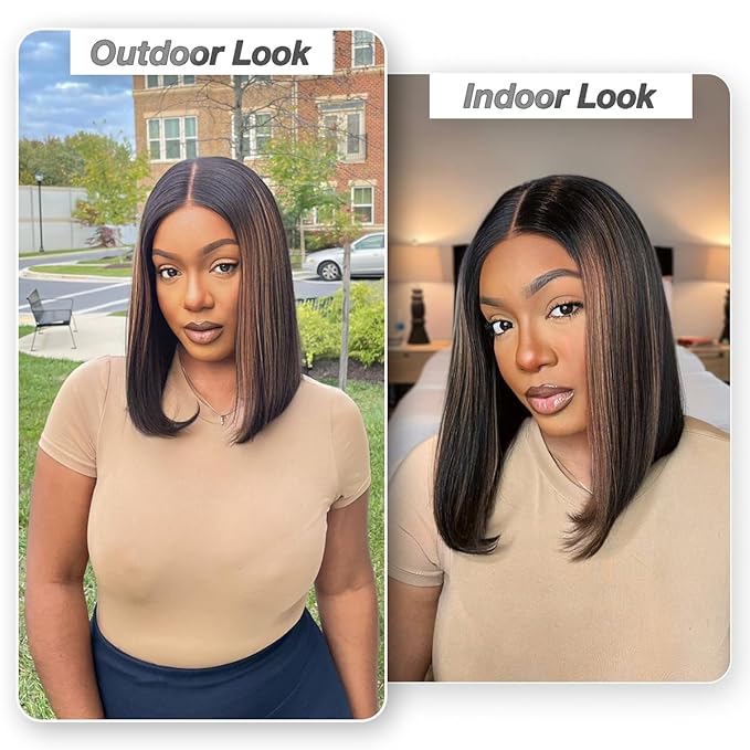 1B/30 Mixed Brown Wig Human Hair, Wear to Go Glueless Bob Wig Human Hair 200% Density 5x5 HD Lace Closure Wigs with Natural Hairline for Women(16 inch)