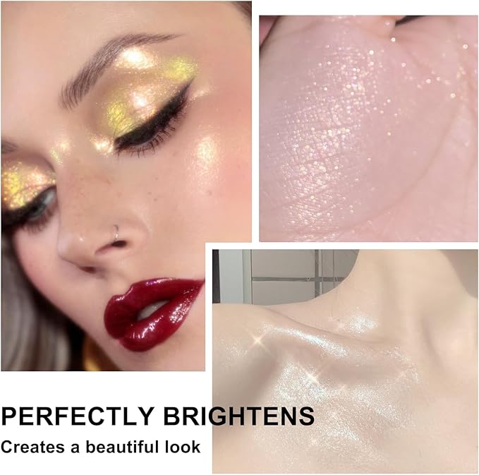 Hair and Body Glitter Spray, Holographic Glitter Highlighter Powder, Face Body Clothes Shiny Glitter, Loose Shimmer Hairspray Festival Rave Prom Accessories (Champagne)