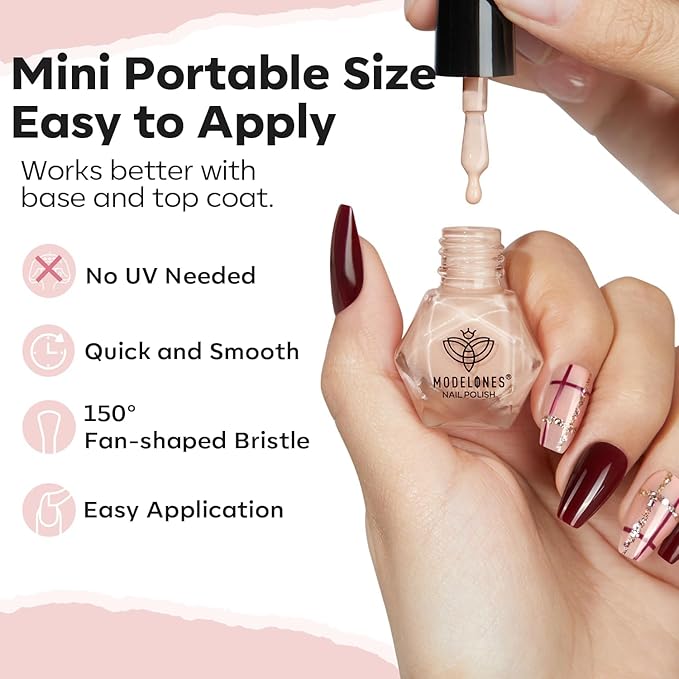 Modelones Nail Polish Set, 6 Colors Nude Pink Skin Tones Milky White Brown Mini Nail Polish Neutral Brown Quick Dry Nail Polish Kit All Seasons Easter Manicure DIY Salon Home Gifts for Women Girl