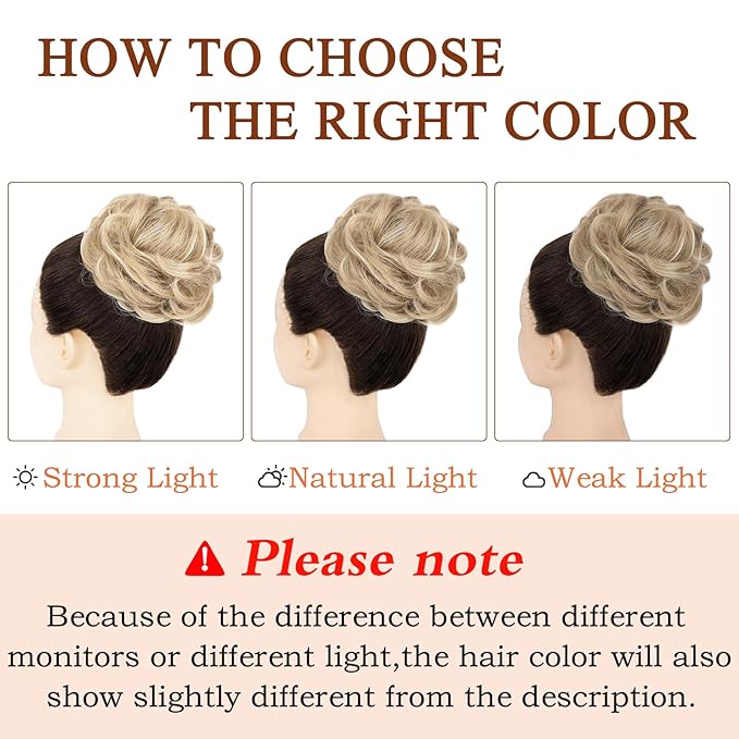 MORICA 1PCS Messy Hair Bun Hair Scrunchies Extension Curly Wavy Messy Bun Hair Synthetic Chignon Hairpieces for Women(16H613(Light Ash Brown & Bleach Blonde))