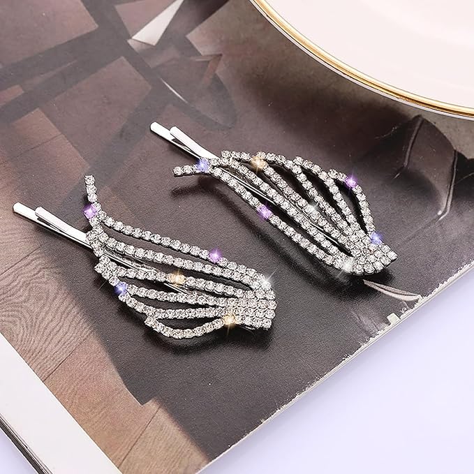2PCS Rhinestone Hair Pins, Crystal Hair Clips, Handmade Cute Hair Barrettes, Hollow Geometric Hairpins, Elegant Metal Hairpin Hair Accessories Headwear Styling Tools, Gifts for Women Girls (TypeD)