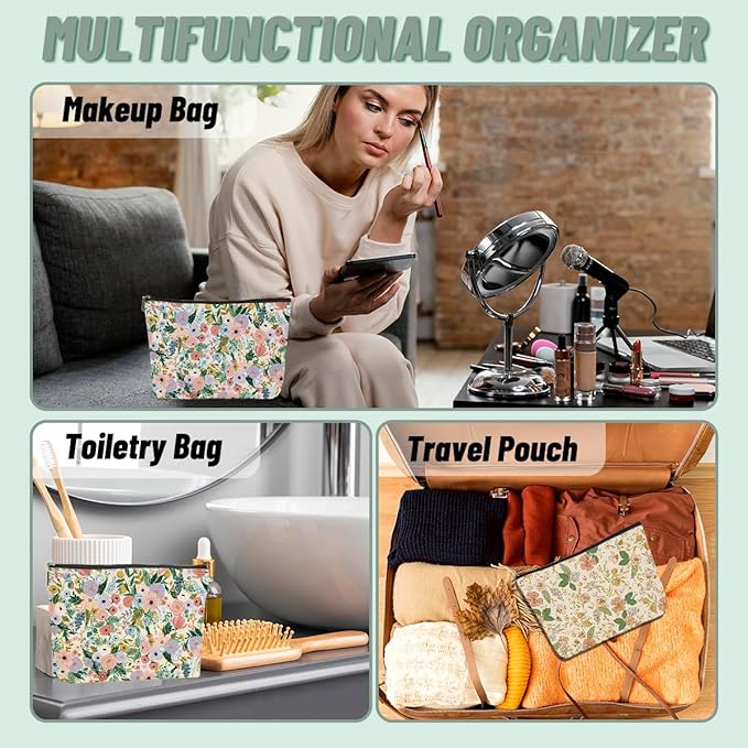 2pcs Aesthetic Floral Makeup Bags for Women, Cute Flower Aesthetic Cosmetic Bag, Coquette Travel Toiletry Bag, Portable Zipper Pouch Cosmetics Pouch Gifts for Women Girls
