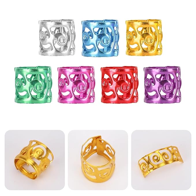 200 Pcs Dreadlocks Beads Hair Braid Rings Clips Dread Locks Hair Braiding Metal Cuffs Decoration Locs Accessories Multicolor