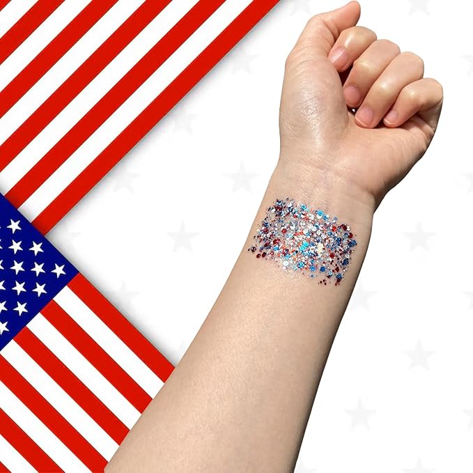 Mysense Patriotic Red White and Blue Body Glitter Stick,4th of July Accessories,Sparkling Face Hair Glitter for Fourth of July Outfit Women Kids,American Pride USA Flag Makeup for Independence Day