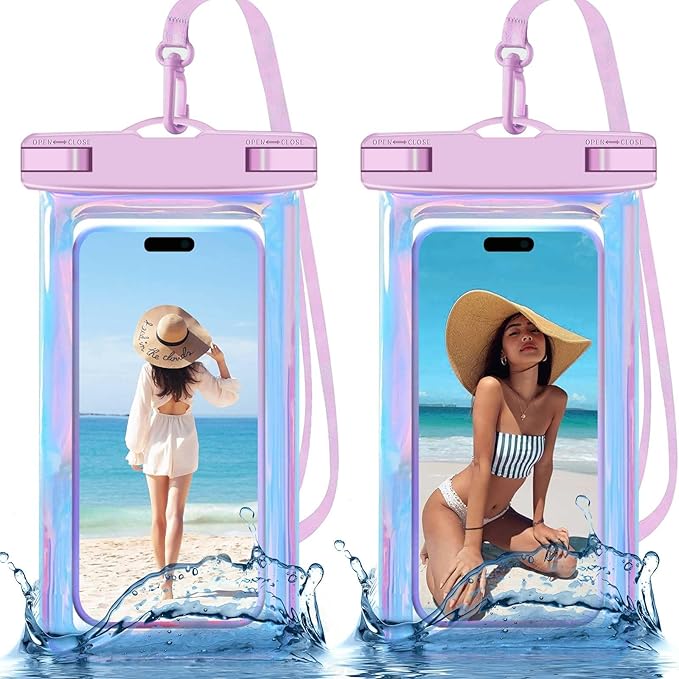 2 Pack Iridescence Universal Waterproof Phone Pouch, Large Phone Waterproof Case Dry Bag (Protection Level: IP68) Outdoor Sports for Apple iPhone,Samsung,and up to 7.5" (Iridescence 2 Pack)