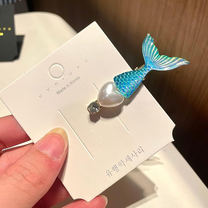 5 Pcs Starfish Seashell Hair Clips Mermaid Costume Pearl Beach Ocean Hair Accessories Women and Girls (Blue)