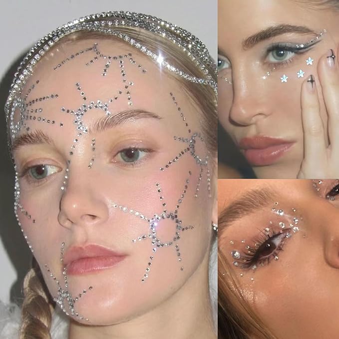 NOOEPC Face Gems Hair Gems, Self-Adhesive Face Jewels Eye Jewels Rhinestones DIY Face Gems Stick on, Hair Body Rhinestones Gems Crystals Pearls for Face Eyes Makeup Body, Crafts