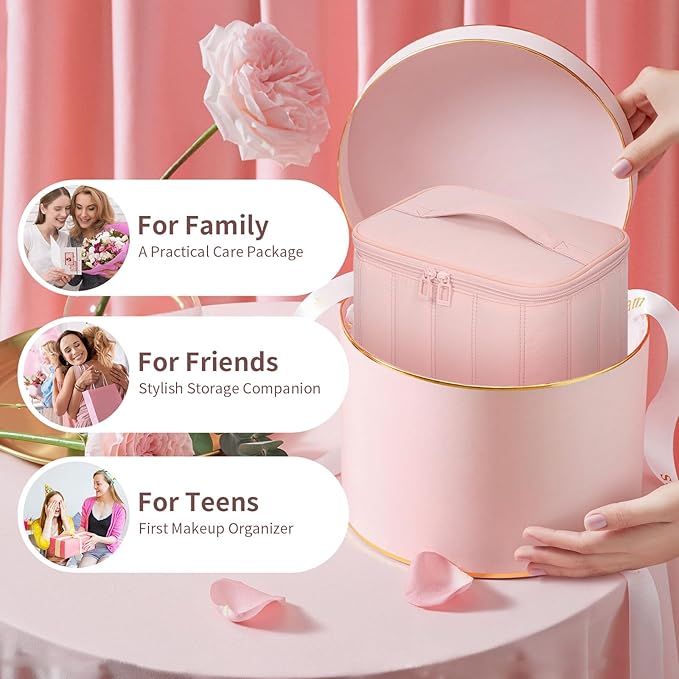 OCHEAL Travel Makeup Bag, Cosmetic Bags for Women Makeup Case Organizer Large Capacity Travel Toiletry Bag Storage Bags with Divider and Handle for Cosmetics Toiletries Brushes Tools-Pink
