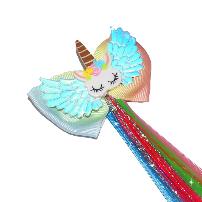 6 Set Rainbow Wig Clips and Straight Fake Bangs - Thick Colored Unicorn Hair Accessories for Kids' Ponytails and Girls