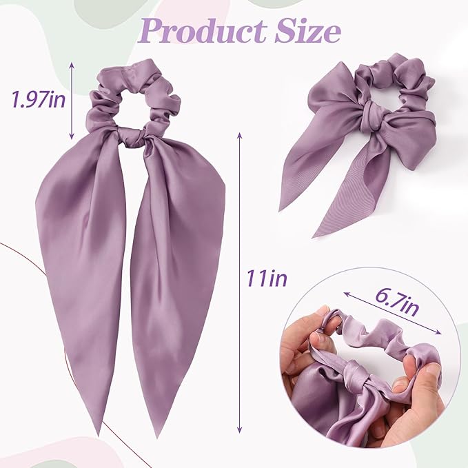 6 PCS Bow Silk Scrunchies, Hair Ties with Bows, Hair Scrunchies for Women Girls, Knotted Bow Silk Hair Ties, Satin Hair Ribbon Scrunchy Elastic Hair Ties Accessories Valentine's Day Gifts Holiday