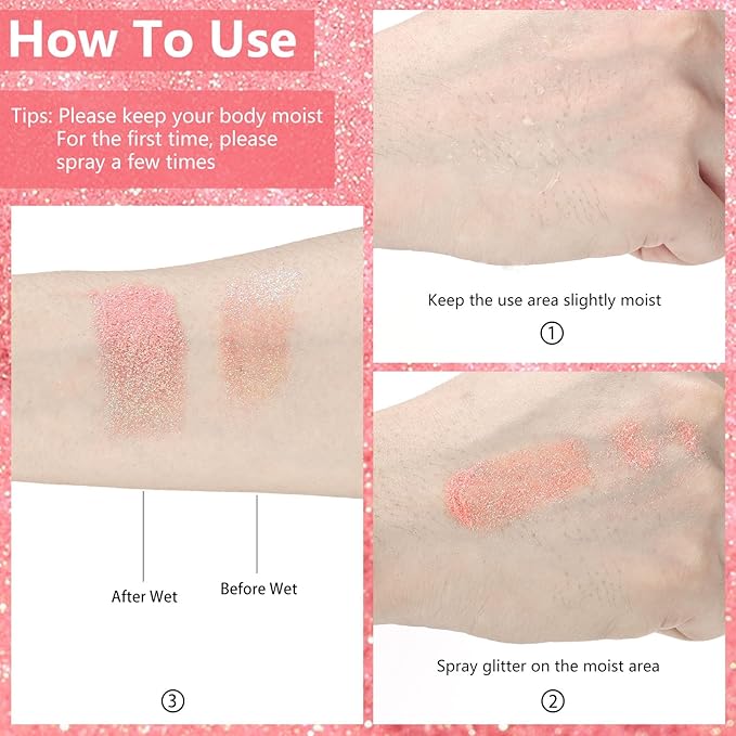 Etercycle Glitter Spray for Hair and Body, Pink Extra Fine Face Shimmer Powder, Shiny Fine Glitter Beautiful Face Makeup Glitter for Rave Accessories Easter Christmas Halloween Clothes