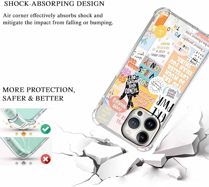 Case for iPhone 15 Pro Max with Beige Design,Cute Inspirational Positive Quotes Collage Pattern,Trendy Soft TPU Bumper Phone Cover(15pm,Yellow)