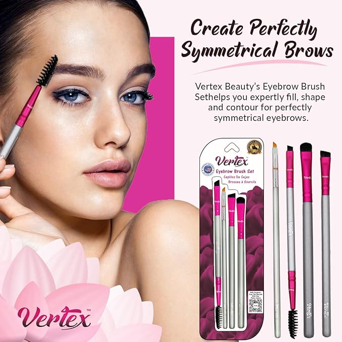 Eyebrow Brush Kit Thin Angled - Eye Brow Concealer Contour Brush to Shape and Conceal Eyes Duo Spoolie Brushes Firm Bristles Definer for Filling Pomade Gel | Defining Arches Winged Eyeliner Stencil